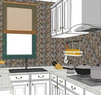 美式厨房橱柜设计SU模型下载_sketchup草图大师SKP模型