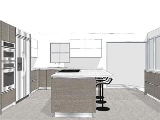现代开放式厨房设计SU模型下载_sketchup草图大师SKP模型