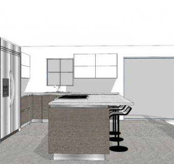 现代开放式厨房设计SU模型下载_sketchup草图大师SKP模型