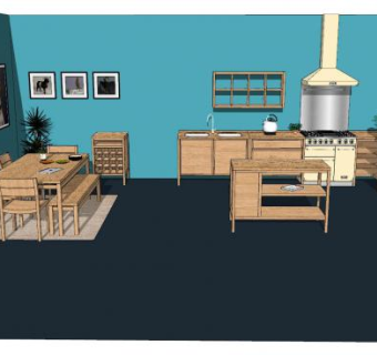 简约厨房餐厅家具SU模型下载_sketchup草图大师SKP模型