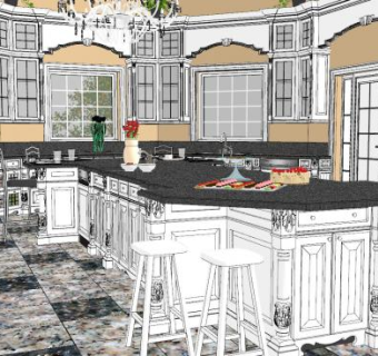 美式轻奢厨房家装SU模型下载_sketchup草图大师SKP模型