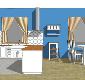 美式开放式厨房室内SU模型下载_sketchup草图大师SKP模型