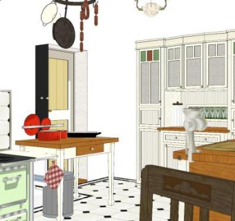 美式简约厨房SU模型下载_sketchup草图大师SKP模型