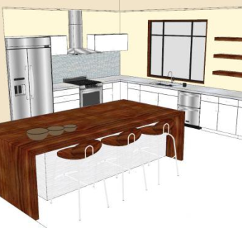 中式开放式厨房SU模型下载_sketchup草图大师SKP模型