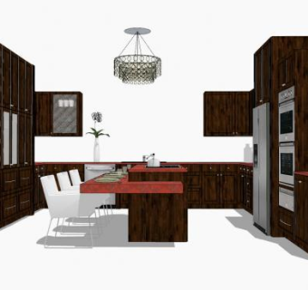 现代大型开放式厨房SU模型下载_sketchup草图大师SKP模型