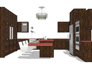 现代大型开放式厨房SU模型下载_sketchup草图大师SKP模型
