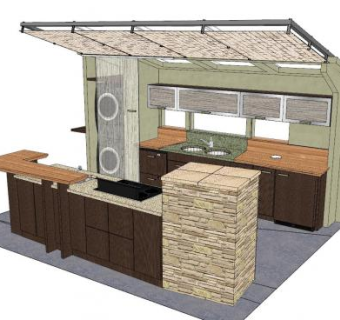 美式厨房设计SU模型下载_sketchup草图大师SKP模型