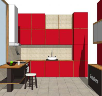 小户型现代厨房SU模型下载_sketchup草图大师SKP模型