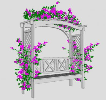 花架户外椅SU模型下载_sketchup草图大师SKP模型
