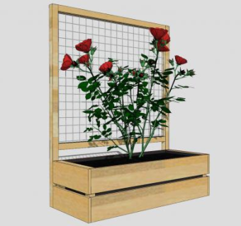 木窗红玫瑰花坛SU模型下载_sketchup草图大师SKP模型