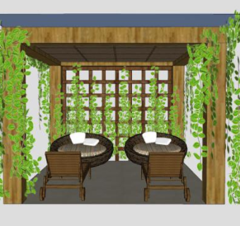 藤架花架休闲躺椅SU模型下载_sketchup草图大师SKP模型