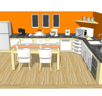 现代转角厨房餐厅SU模型下载_sketchup草图大师SKP模型