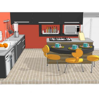 现代家居厨房设计SU模型下载_sketchup草图大师SKP模型