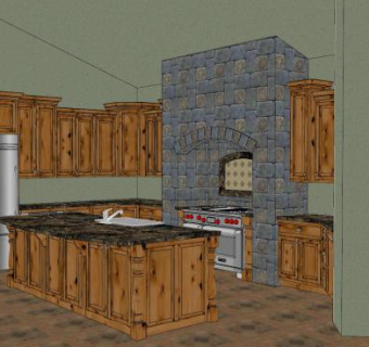 美式复古厨房设计SU模型下载_sketchup草图大师SKP模型