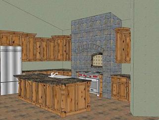 美式复古厨房设计SU模型下载_sketchup草图大师SKP模型