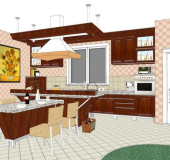 中式开放式厨房sketchup模型下载_sketchup草图大师SKP模型