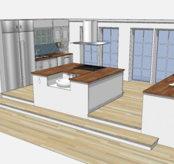 现代开放式大厨房SU模型下载_sketchup草图大师SKP模型