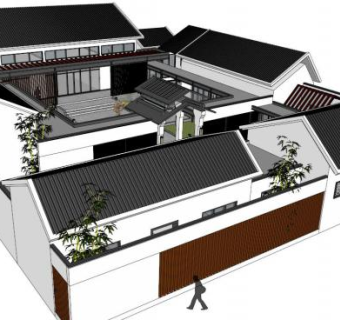 现代四合院su模型下载_sketchup草图大师SKP模型