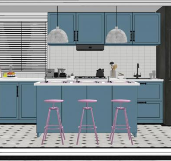 北欧厨房SU模型下载_sketchup草图大师SKP模型