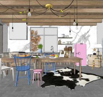 北欧朴素风厨房家居SU模型下载_sketchup草图大师SKP模型