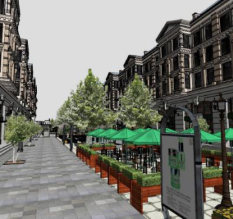 骑楼商业街su模型下载_sketchup草图大师SKP模型