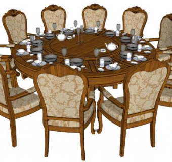 12人圆桌su模型下载_sketchup草图大师SKP模型