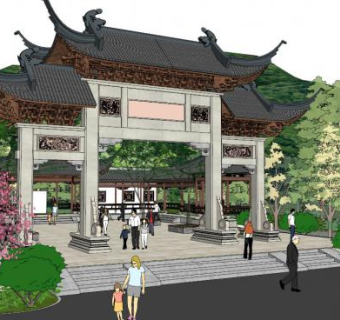 山门su模型下载_sketchup草图大师SKP模型