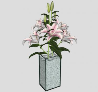 百合花观赏花瓶SU模型下载_sketchup草图大师SKP模型