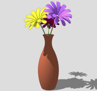 三色花花瓶摆件SU模型下载_sketchup草图大师SKP模型