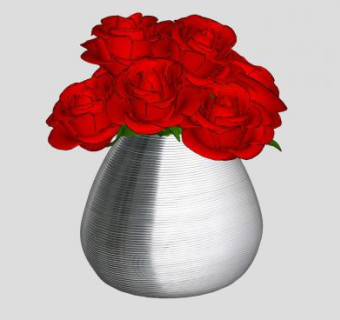 银色花瓶玫瑰花SU模型下载_sketchup草图大师SKP模型