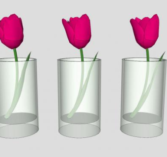 小玻璃花瓶郁金香sketchup模型下载_sketchup草图大师SKP模型