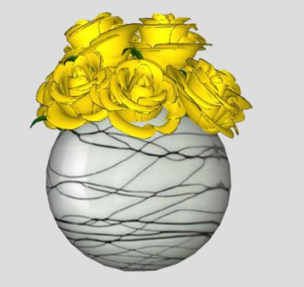 纹理花瓶黄玫瑰SU模型下载_sketchup草图大师SKP模型