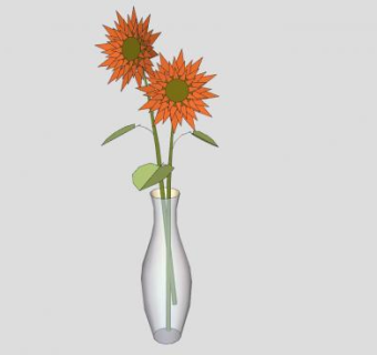 橙色花花瓶摆件SU模型下载_sketchup草图大师SKP模型