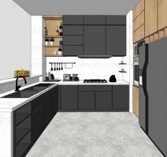 北欧厨房室内SU模型下载_sketchup草图大师SKP模型