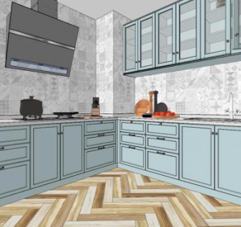 简欧风厨房室内SU模型下载_sketchup草图大师SKP模型