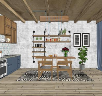 北欧温馨厨房设计SU模型下载_sketchup草图大师SKP模型