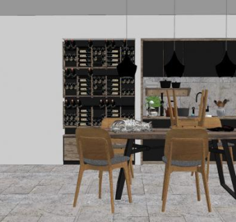 现代北欧开放式厨房餐厅SU模型下载_sketchup草图大师SKP模型