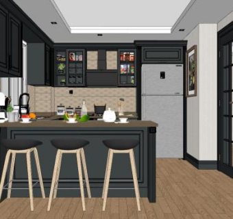美式开放式厨房sketchup模型下载_sketchup草图大师SKP模型