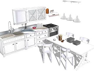 现代美式厨房餐厅SU模型下载_sketchup草图大师SKP模型