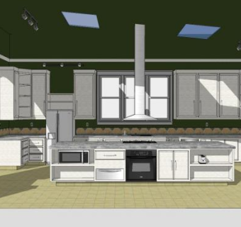 简欧大型厨房橱柜SU模型下载_sketchup草图大师SKP模型