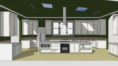 简欧大型厨房橱柜SU模型下载_sketchup草图大师SKP模型