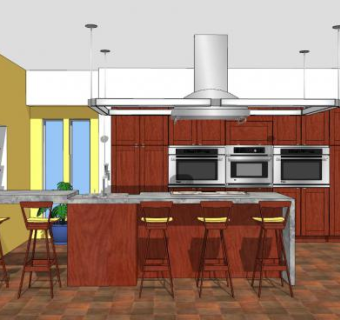 美式橱柜厨房SU模型下载_sketchup草图大师SKP模型