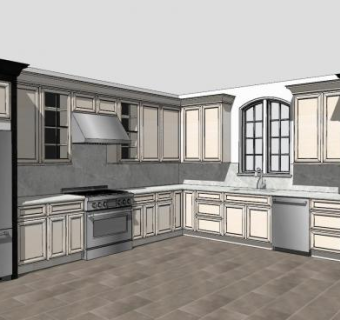 美式简欧厨房橱柜SU模型下载_sketchup草图大师SKP模型