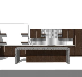 现代大型厨房设计SU模型下载_sketchup草图大师SKP模型