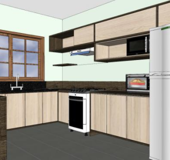 现代U型厨房柜SU模型下载_sketchup草图大师SKP模型