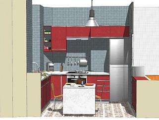 现代小型厨房餐厅SU模型下载_sketchup草图大师SKP模型