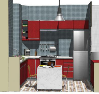 现代小型厨房餐厅SU模型下载_sketchup草图大师SKP模型