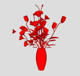 红花和花瓶SU模型下载_sketchup草图大师SKP模型