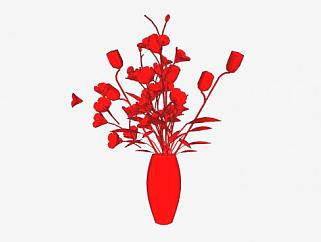 红花和花瓶SU模型下载_sketchup草图大师SKP模型