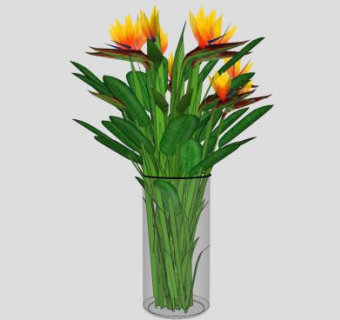 鹤望兰花瓶摆件SU模型下载_sketchup草图大师SKP模型